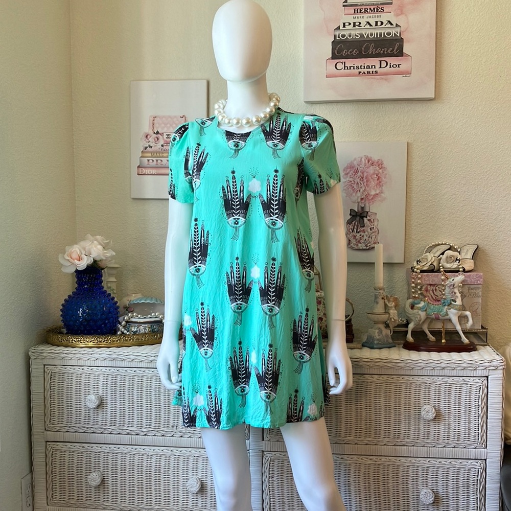 Nooworks green feather mini dress tunic Medium